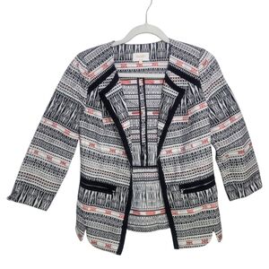 Laundry by Shelli Segal 3/4 Sleeve Open Front blazer Tapestry Art to Wear tribal